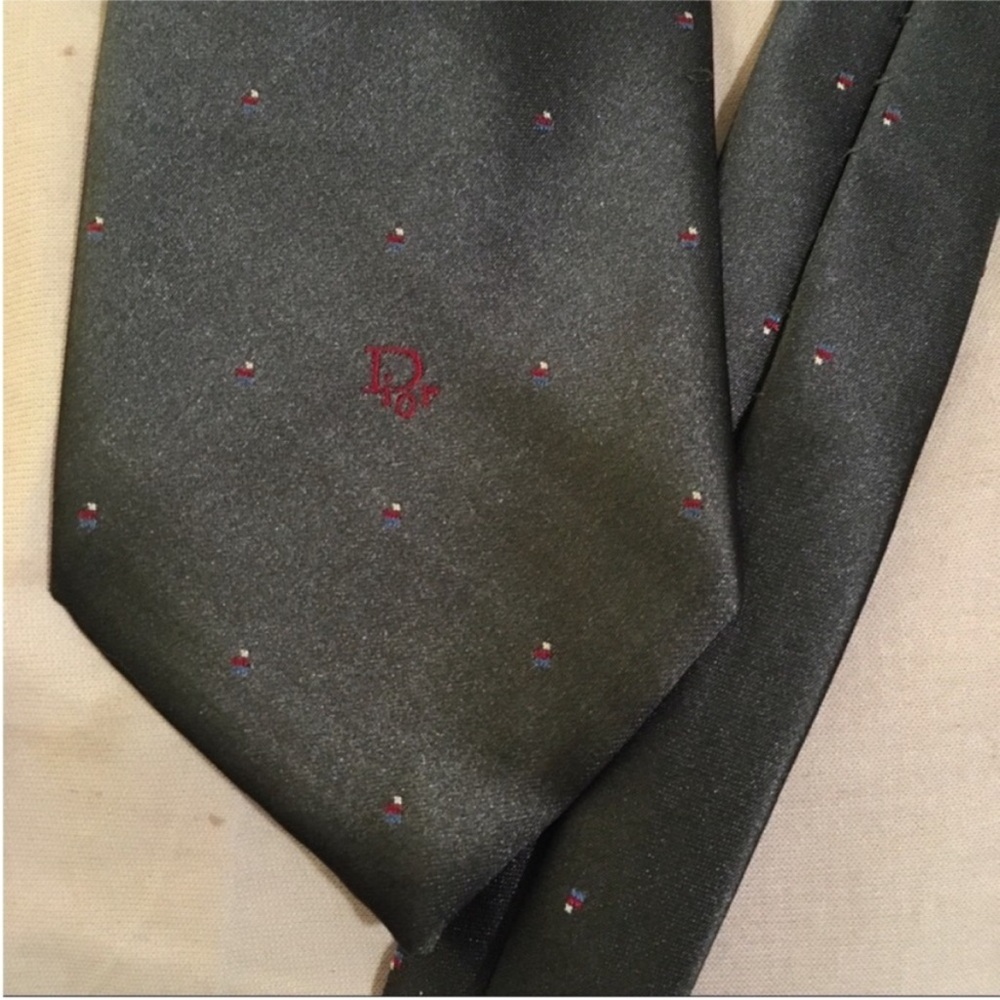 Christian Dior Men’s Dark Gray Tie Polyester Silk Blend